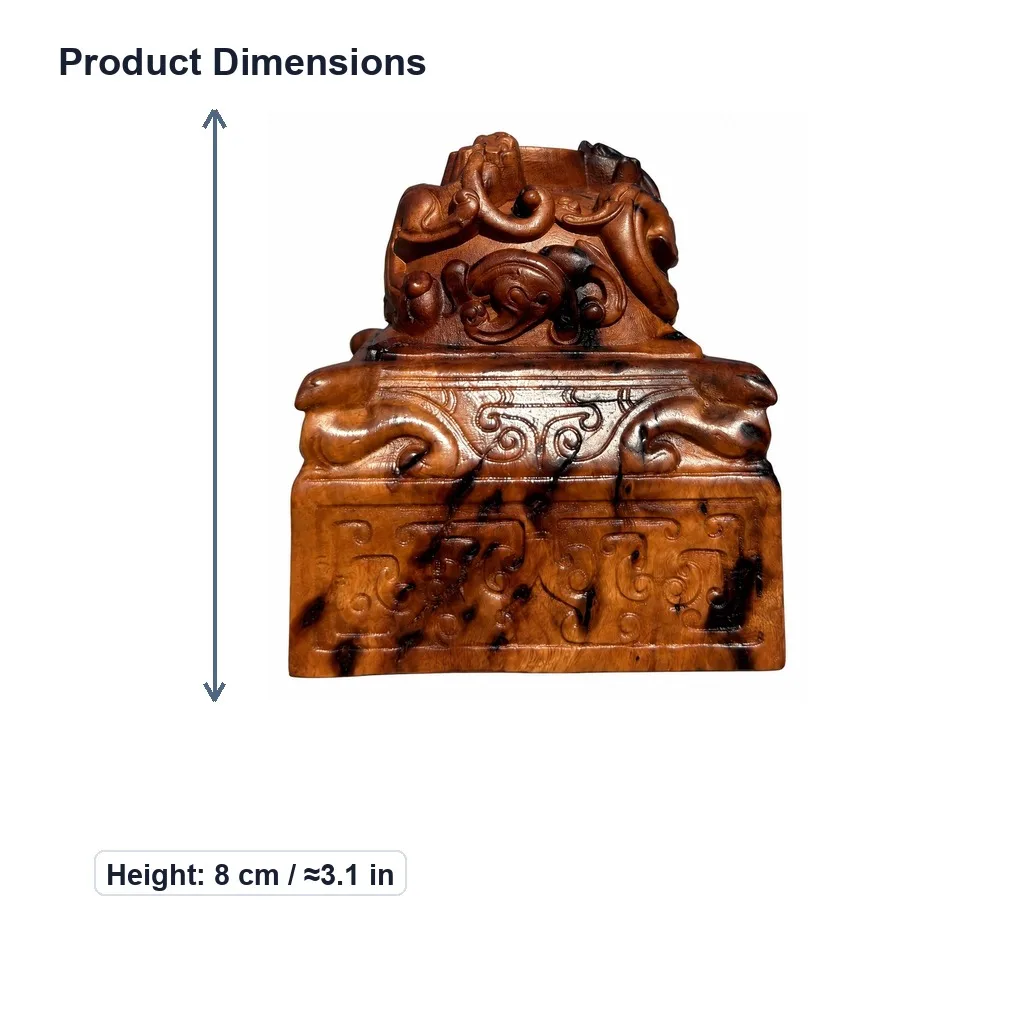 Hand-Carved Thunderstruck Jujube Wood Dragon Chiwen Pi Xiu Seal Statue Traditional Feng Shui Home Office Desk Decor Gift