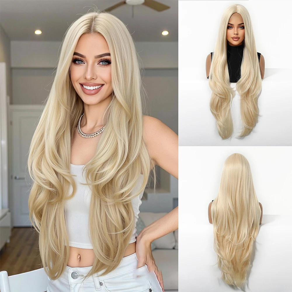 

Золотой парик из синтетического волокна, длинные прямые многослойные волосы, элегантный оранжевый парик с имитацией для женщин, повседневные парики для косплея, термостойкие