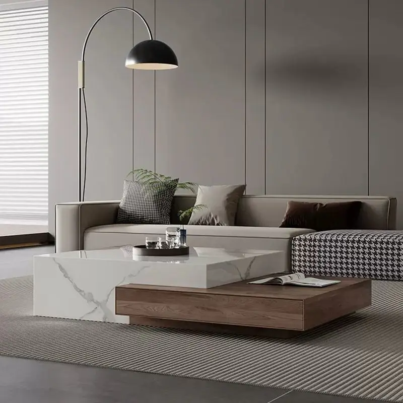 Imitation solid wood Italian modern light luxury square coffee table high-end small apartment  simple telescopic