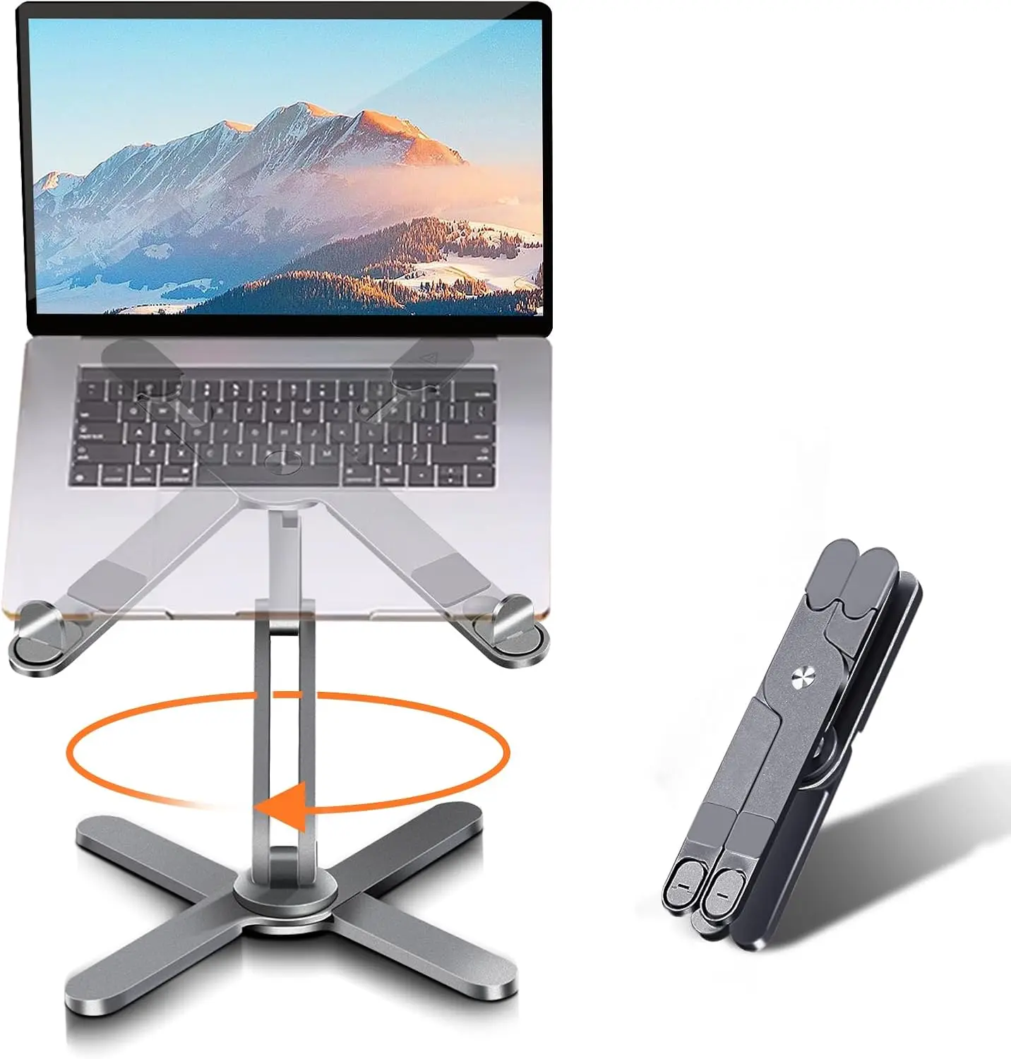 Laptop Stand 360° Rotating Metal Riser, Foldable for Desk, Fits Laptops up to 16' Grey