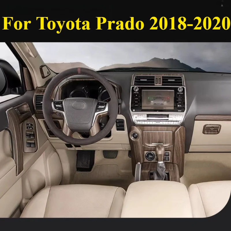

For Toyota Prado 2018-2020 Woodgrain Dashboard Cover Center Console Trim Strips Interior Decor Set