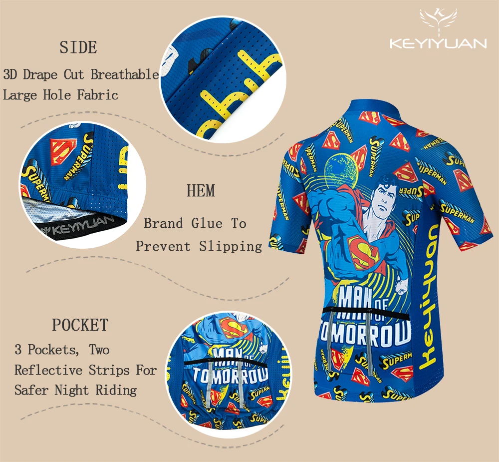 KEYIYUAN New Children Bicycle Clothing Tops Road Bike Clothes Kids Cartoon Pattern Cycling Jersey Set Sponge Gel Pant Pad