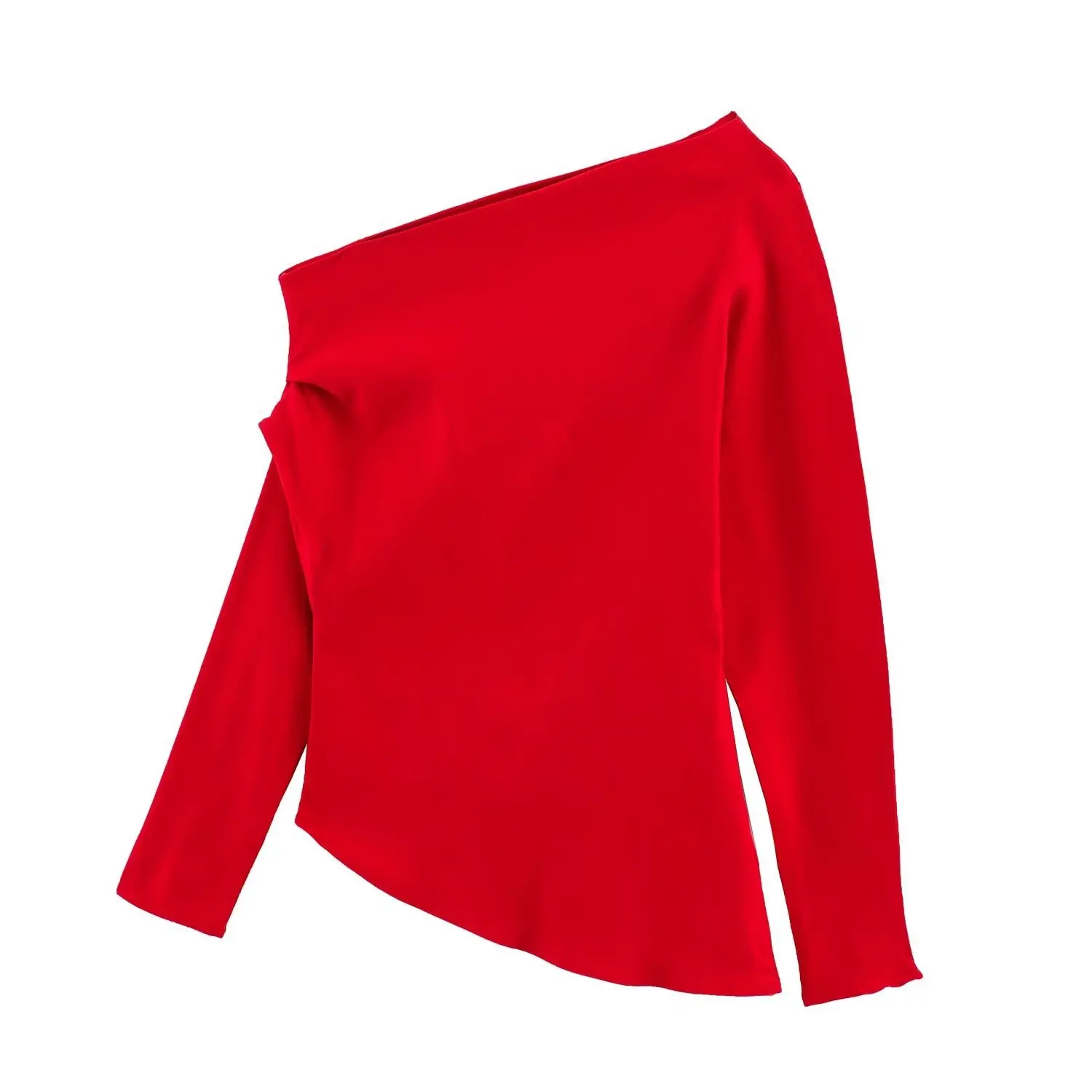 Herfst En Winter Schuine Schouder Asymmetrisch Ontwerp, Geplooid Slim Fit Shirt Voor Vrouwen