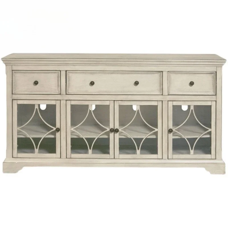 

American Home Queen Series Retro White Oak Side Cabinet North American Wine Cabinet Solid Wood Carved Metal Entrance Cabinet