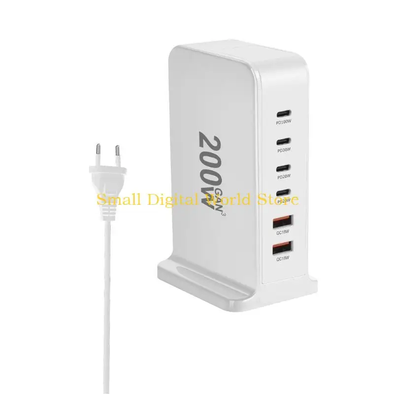 77UB 200 واط 6 منفذ شحن سريع محور الطوب 2 USB + 4 نوع C شحن مكعب صندوق الجدار شاحن محول الطاقة للسفر المنزل