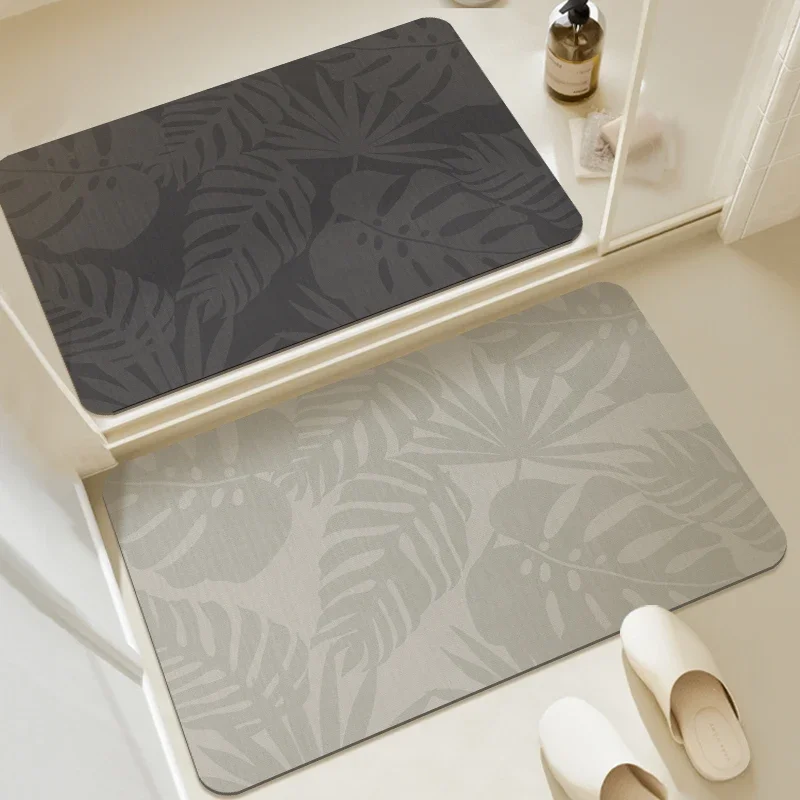 

Diatom Mud Creative Bathroom Door Mat Leaf Pattern Entrance Mat Absorbent Shower Room PVC Rug Minimalist Non-slip Foot Mat Ковер