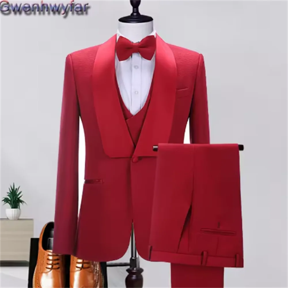 

Gwenhwyfar Мужской костюм на свадьбу, жаккардовые свадебные костюмы на заказ 2021, костюм с остроконечными лацканами Homme, смокинги для жениха из 3 предметов