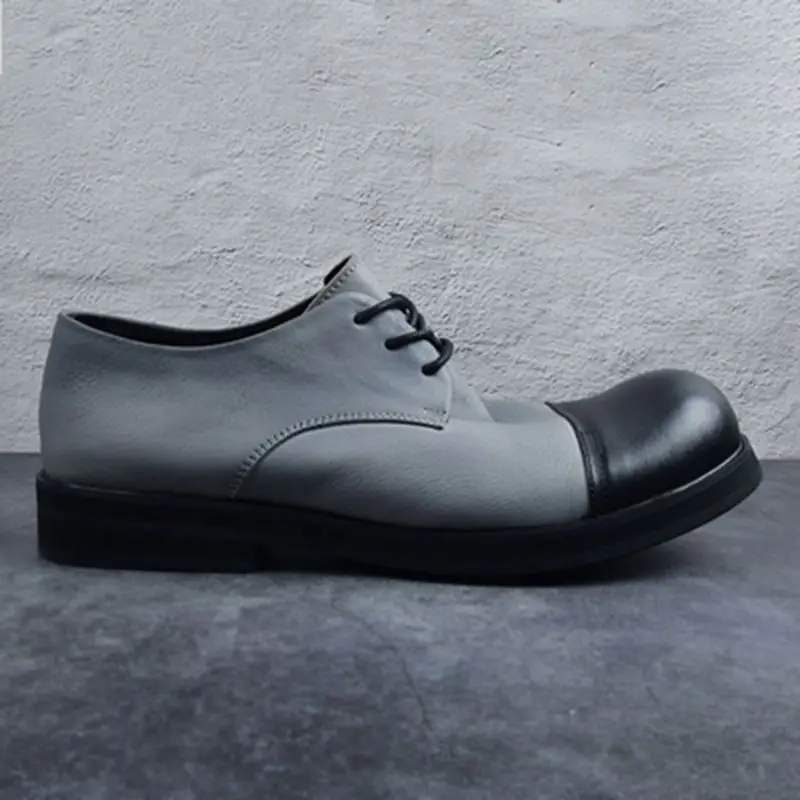 

New Leather Low Help Men's Big Scalp Shoes Round Head Thick Bottom Soft Real Leather Retro Shoes Men Hairdresser Designer