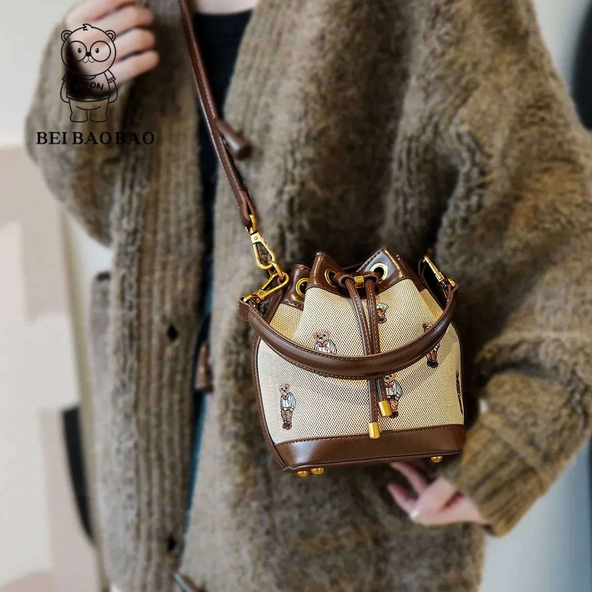 BeiBaoBao Bucket Bag Women\'s 2024 New Crossbody Bag Autumn and Winter High Capacity Handheld Shoulder Bag Bolso de mujer