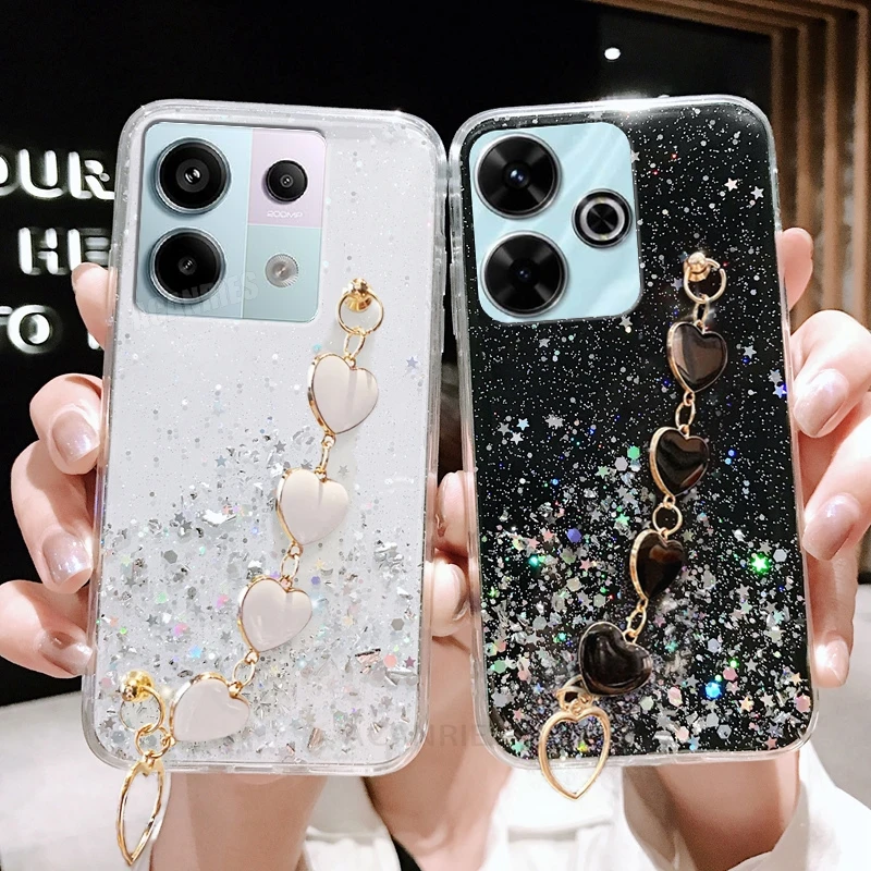 Note13 Love Heart Wrist Chain Silicone Case On For Xiaomi Redmi Note 13 Pro 4g 5g 13pro Plus Bracelet Cover Redmi13 13c Poco X6