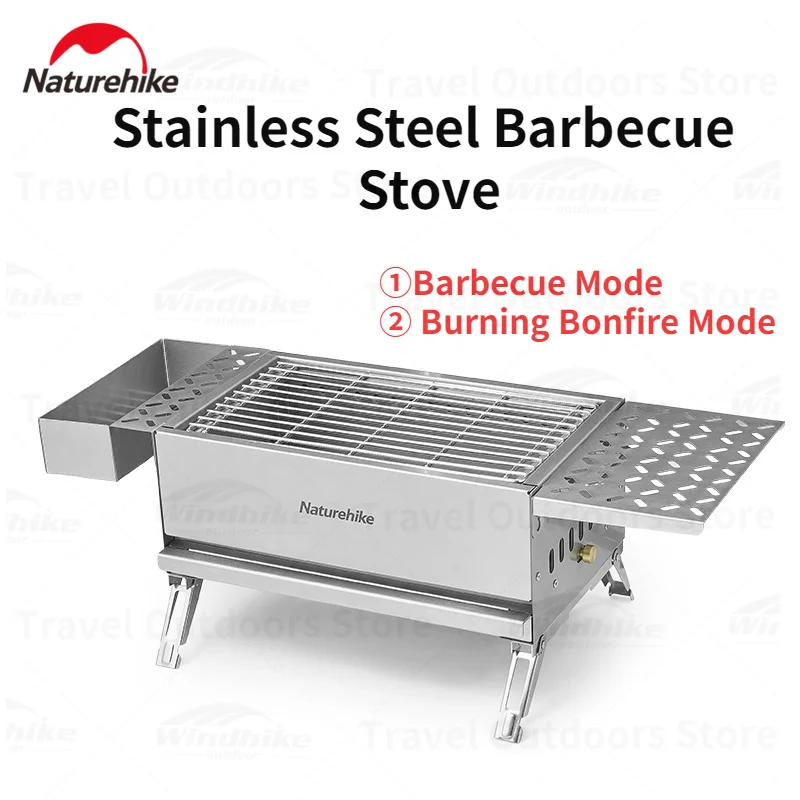 Naturehike Outdoor Picnic Barbecue Grill Portable Stainless Steel Folding Party BBQ Cooking Hiking Garden Firewood Stove Furnace