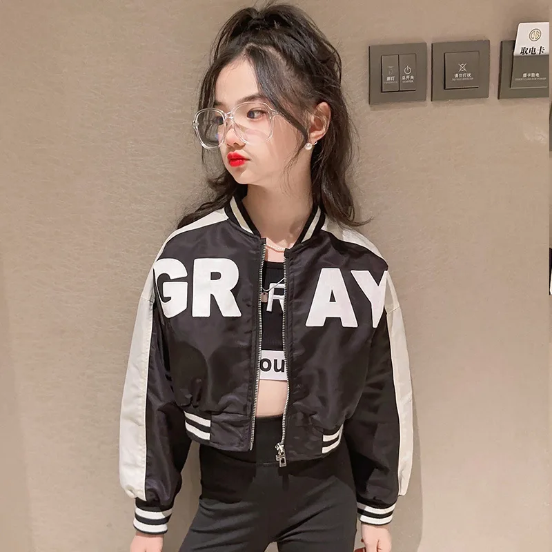 Spring Autumn Girls Tracksuit Teenage Fashion Patchwork Color Clothes Streetwear Costume Jacket6 8 10 11 12 14Y Windbreaker