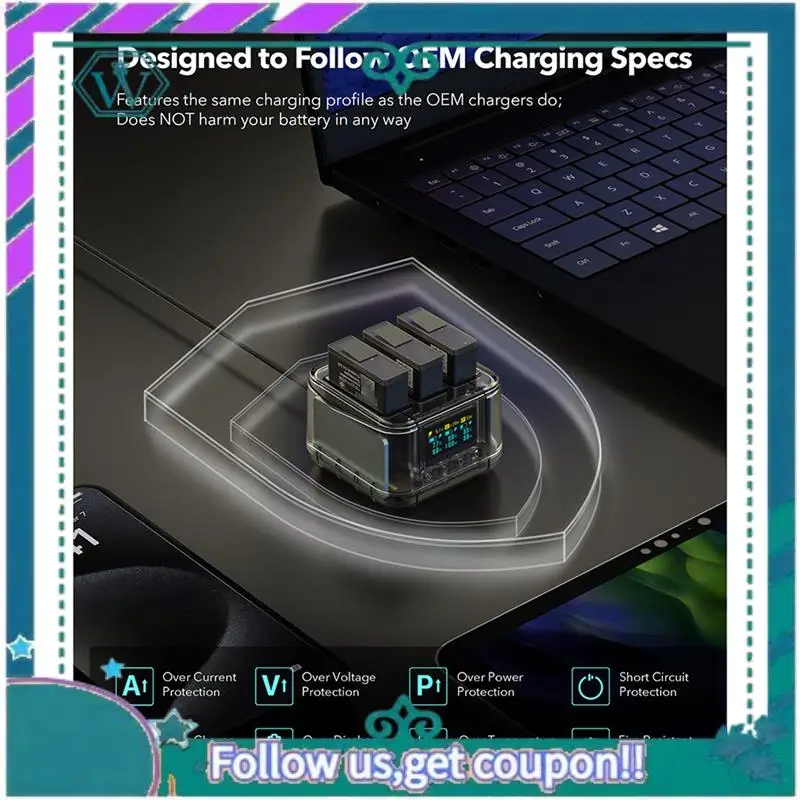 

Upgraded Fast Charging Hub Action 5Pro/4/3 Battery Charger Three Port Charging Case Electricity Detection Intelligent OLED