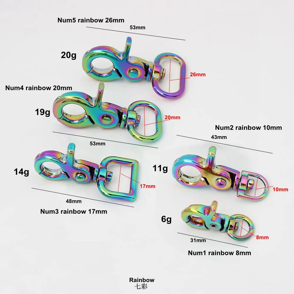 8mm 10mm 17mm  20mm 26mm rainbow High quality Bag Clasps Lobster Swivel Trigger Clips Snap Hook Accessories dog leash