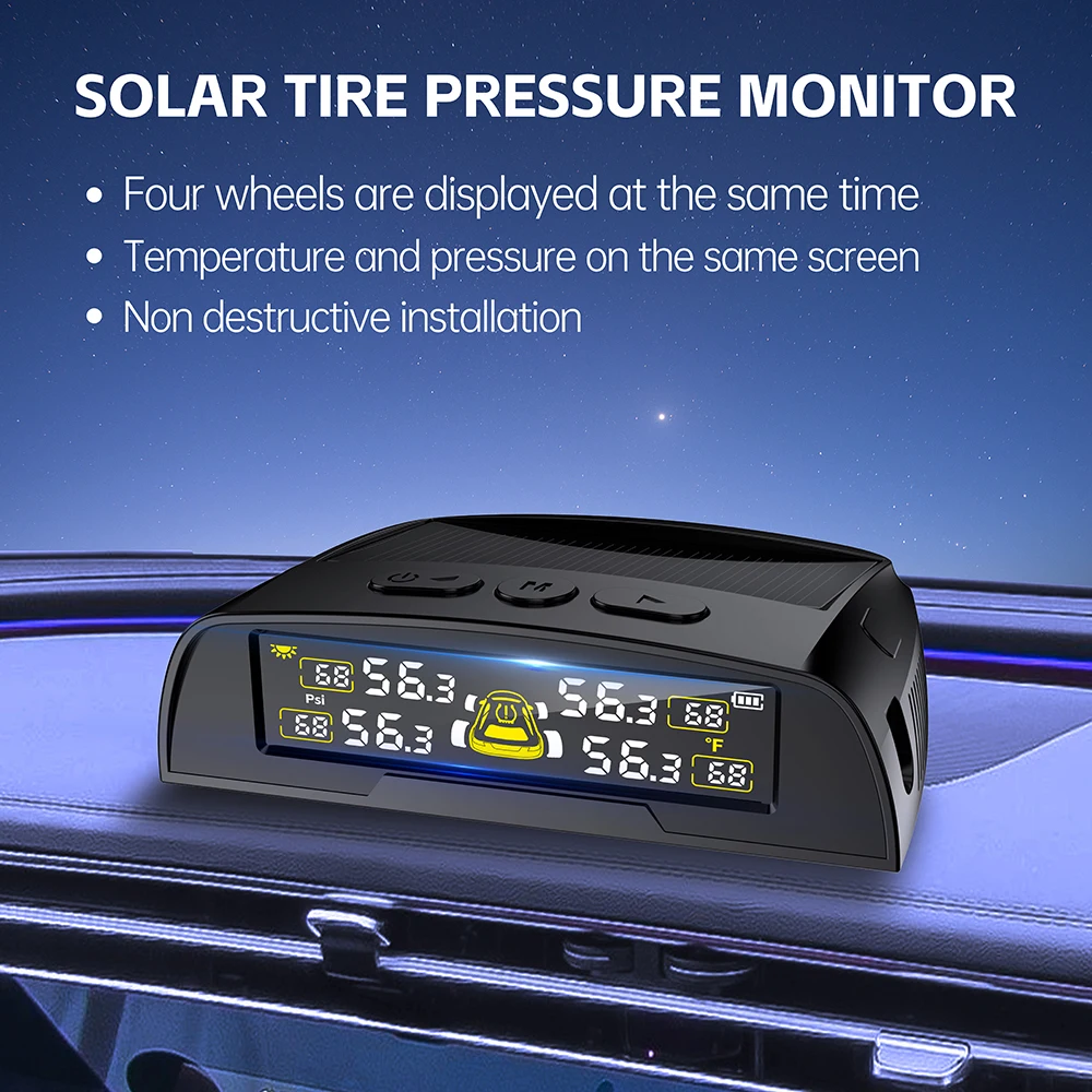 TPMS solaire, système de surveillance en temps réel de la pression et température des pneus, accessoires de sécurité pour tableau de bord automobile