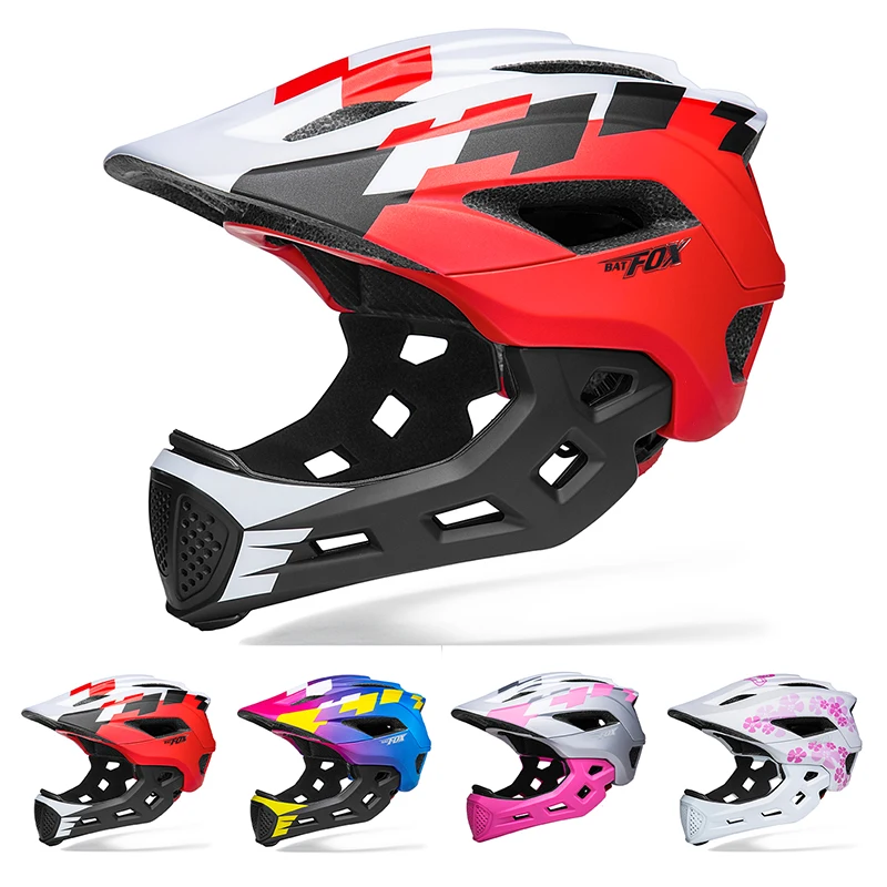 

BATFOX Kids Adjustable Breathable Full Face Bicycle Helmet EPS PC Lightweight MTB Skateboarding Roller Skating Protector