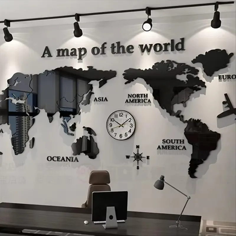 Map Pattern Office Meeting Room Wall Stickers Modern Living Room Decorations Wall Stickers 3D Stereoscopic Acrylic Wall Decals