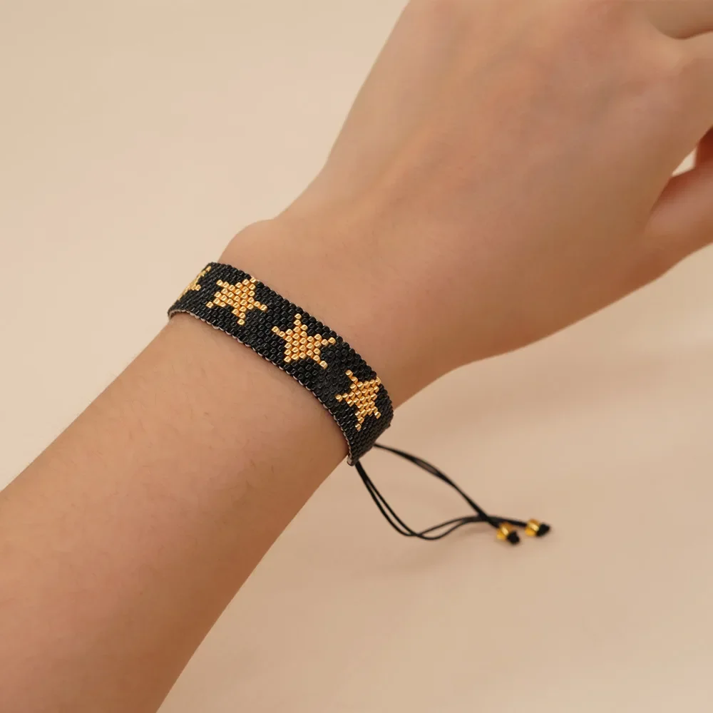 Rice Ball Bracelet  fashion  five-pointed star  personality Hand woven heart-shaped  pattern Bohemia  Adjustable Beaded Bracelet