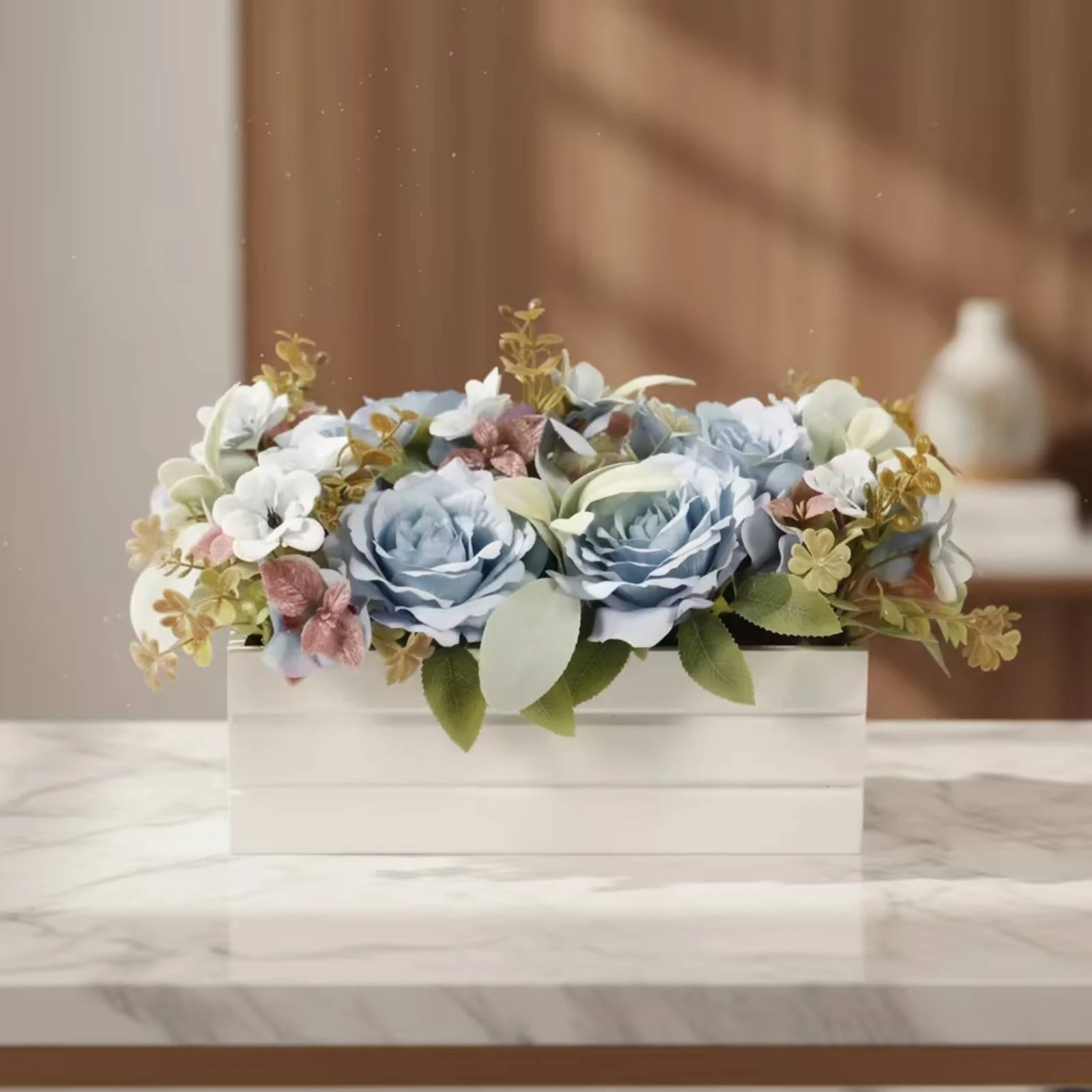 Rose Arrangement with Planter Maintenance-Unrestricted Faux Floral Centerpiece Artificial Flower Arrangement Realistic Decor