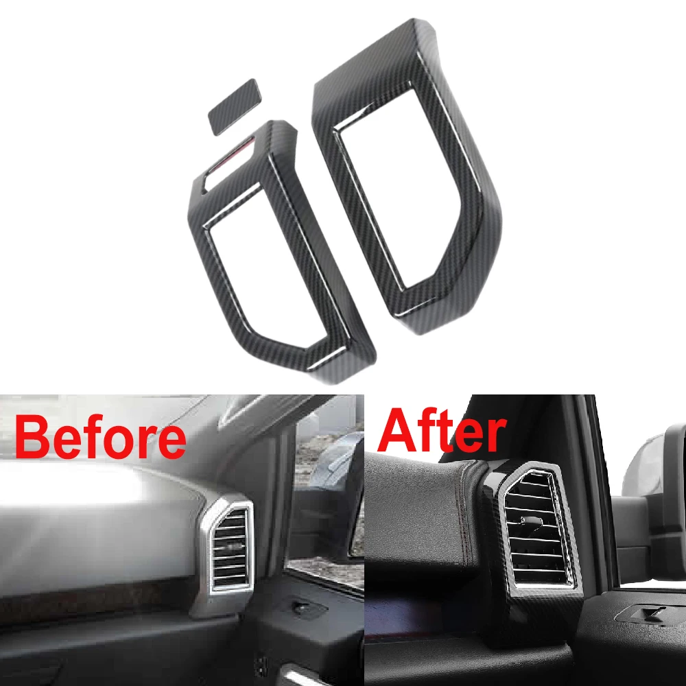 

2Pcs ABS Carbon Fiber Side Air Conditioning Vent Outlet Cover Trim Sticker Car Dashboard Frame for Ford F150 2015-2019