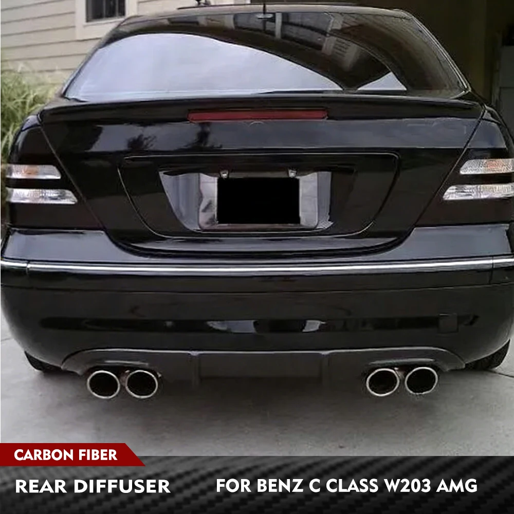 For Mercedes Benz C Class W203 C55 C32 2005-2007 Carbon Fiber Car Rear Bumper Diffuser Racing Spoiler Body Kits Rear Apron Lip