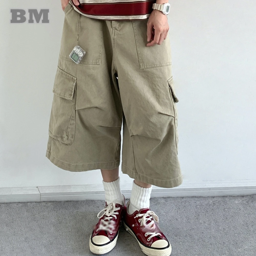 

American Streetwear Cargo Pants Men Women Summer 7 Inch Inseam Cotton Multi Pocket Wide Leg Loose Fit Premium Quality Trendy
