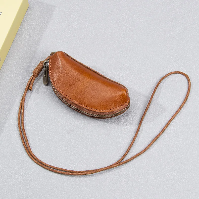 

Кожаный карманный чехол для монет в форме луны, мини-кошелек для монет, органайзер на молнии, компактный кошелек для мужчин и женщин