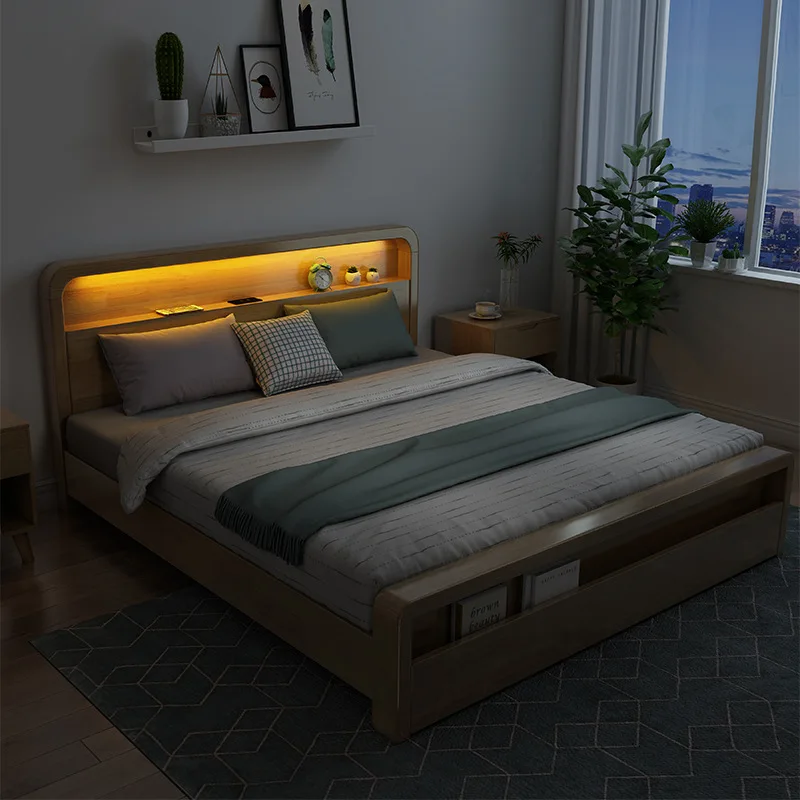 

Nordic Solid Wood Bed Modern Simple Japanese 1.5m 1.8m Double Log High Box Storage Bed Furniture Bedroom Set