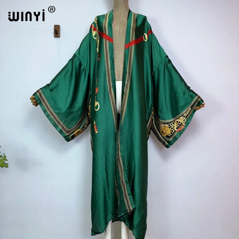 

WINYI Kimono Women Retro bohemian printing Long Sleeve Cardigan Female Blouse Loose Casual beach Cover Up party kuwait kaftan