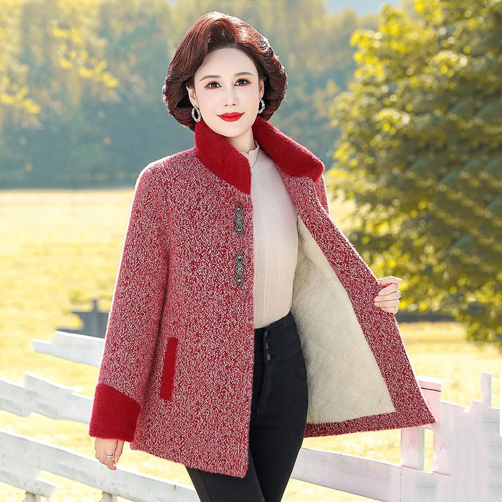 Winter Fashion Collar Fleece Warm Coat Middle-aged Woman Noble Foreign Style Mink Velvet Temperament Coat In Autumn And Winter.