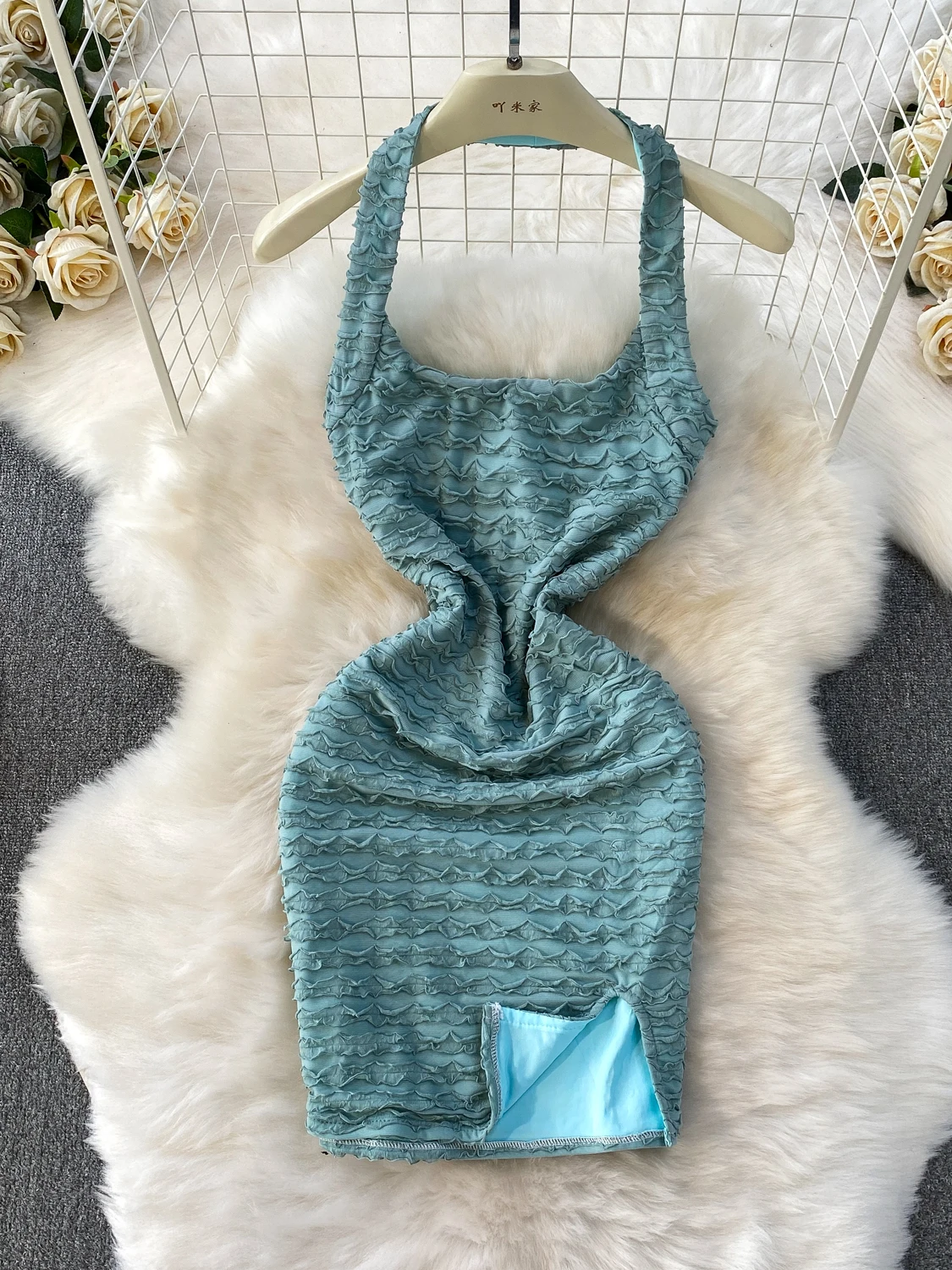 Sexy Bal Ne Hanging Dr femmes coupe ajustée Ele fente ort jupe t-shirt motif ondulé dimensionnel taille haute Ele...