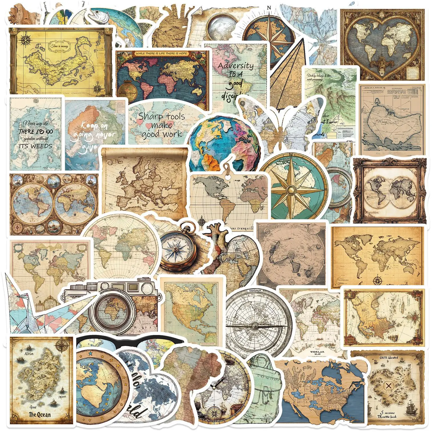 10/50 Uds. Pegatinas de grafiti de dibujos animados de mapa del mundo Retro DIY teléfono guitarra portátil maleta taza pegatina impermeable juguete para niños