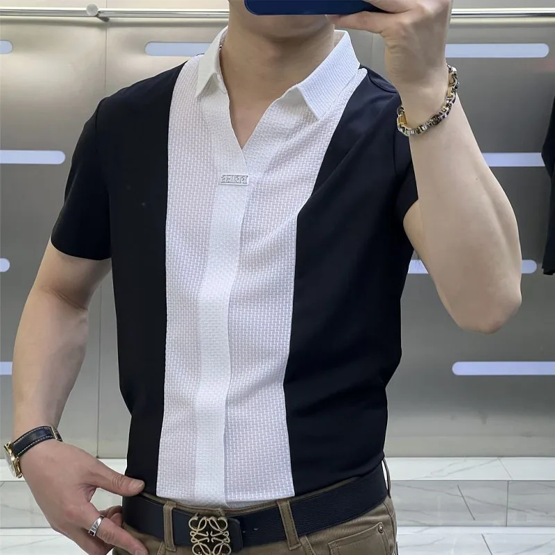 Men\'s High-end Light Luxury Short Sleeved Shirt With A Flip Collar Slim Fit Shirt 2024 Trend Korean Versionsummer Men\'s Clothing