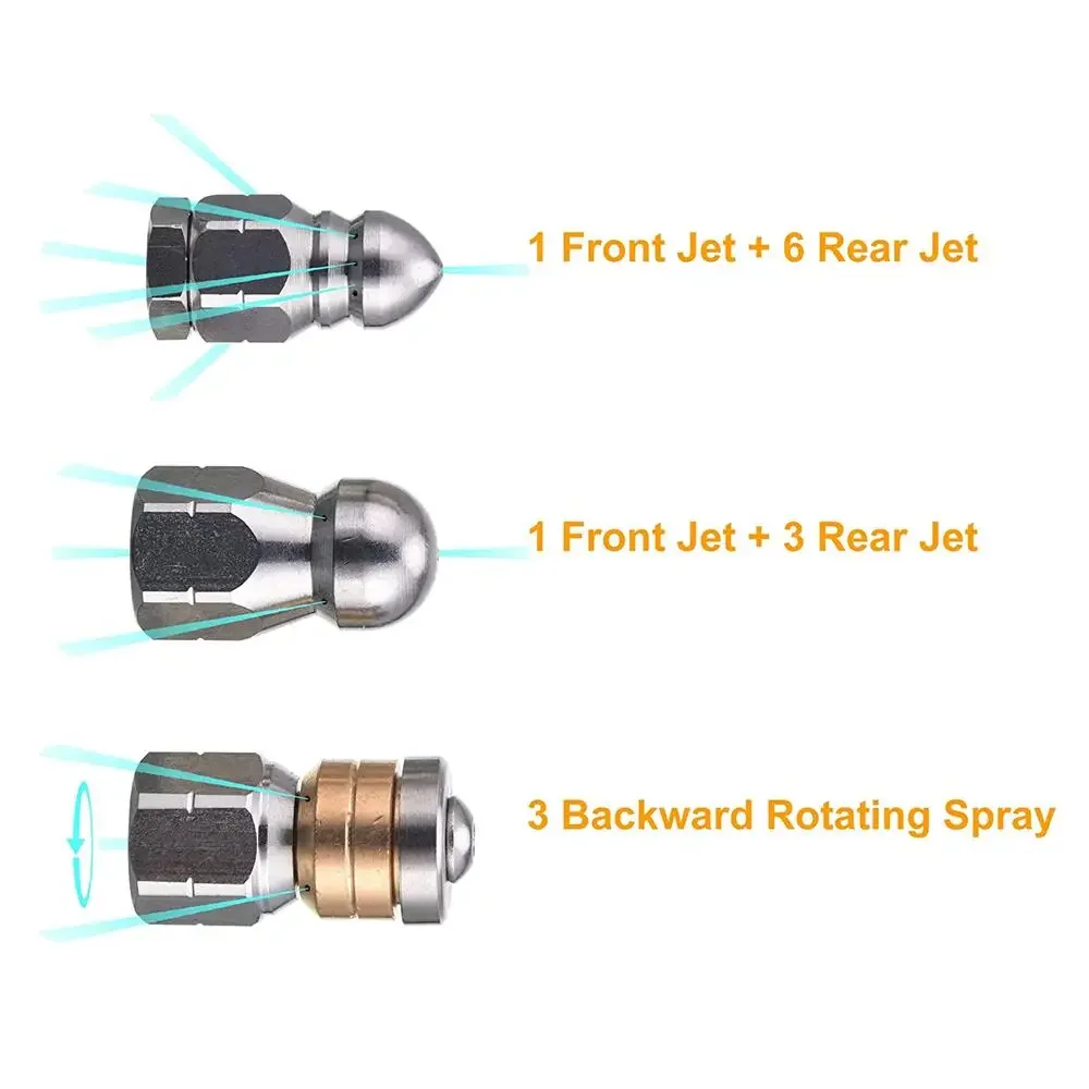 Stainless Steel Sewer Drain Pipe Jetter Cleaning Nozzle For G 1/4 High Pressure Washer Hose image 3