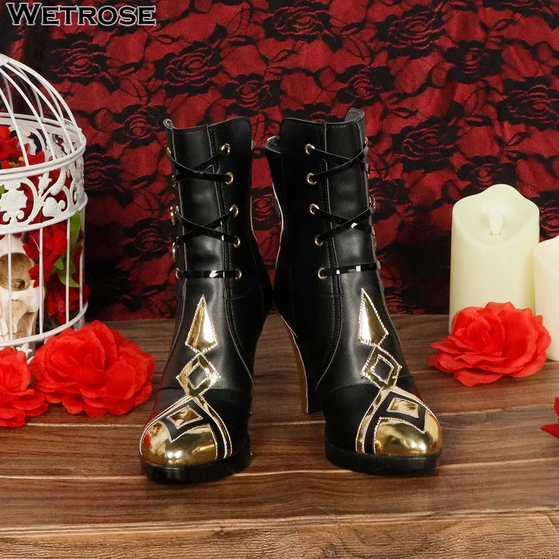 dd12【Wetrose】В наличии Genshin Impact Arlecchino Обувь для косплея The Knave Arurekki Meshitsukai Fatui Harbingers Сапоги на каблуке