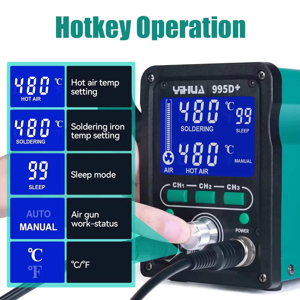 

YIHUA 995D+ Hot Air Soldering Station for SMD SOIC BGA Welding, Auto Sleep & Temp Calibration