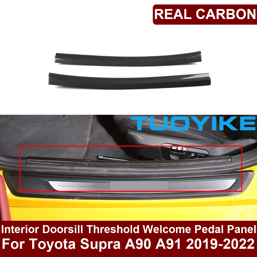 Real Dry Carbon Fiber Interior Doorsill Threshold Welcome Pedal Panel Cover Trim Decoration For Toyota Supra A90 A91 2019-22