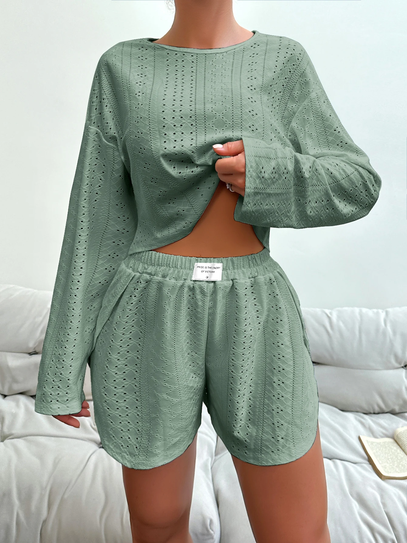 Women's Pajamas Set Sleepwear Loungewear Autumn Soft Comfortable Long Sleeve Tops With Shorts Pyjama Femme Home Clothes 2 Piece image 5