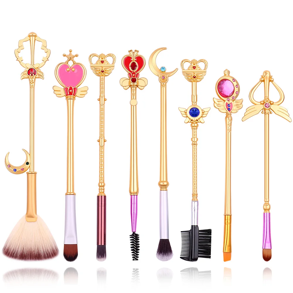 8Pcs Sailor Moon Makeup Brushes Cosmetics Soft Fiber Hair Makeup Blush Eye Shadow Eyebrow Brush Cosplay Tsukino Usagi Props