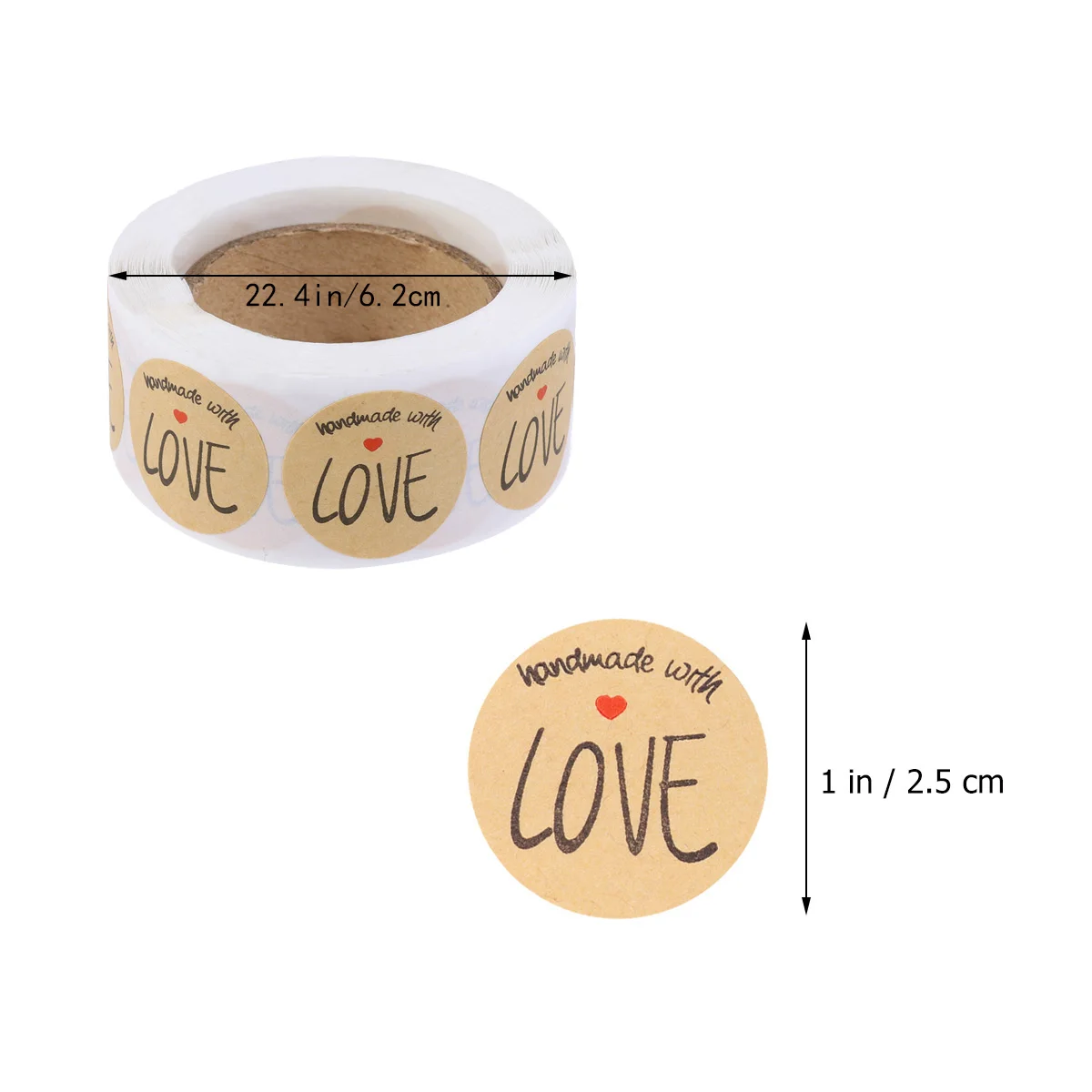 

500 Sheets Volume Self Adhesive Stickers Kraft Paper Labels H made Love Roll Christmas Gift Bag Decorations