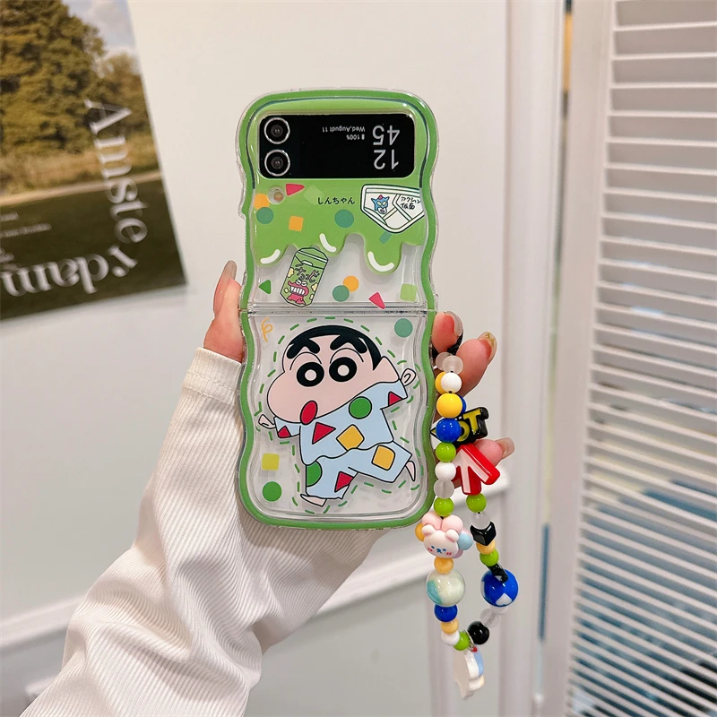 Cute Cartoon Japan Anime Crayon Shin-chan Transparent Phone Case For Samsung Galaxy Z Flip 7 6 5 Hard TPU Cover For Z Flip 4 3