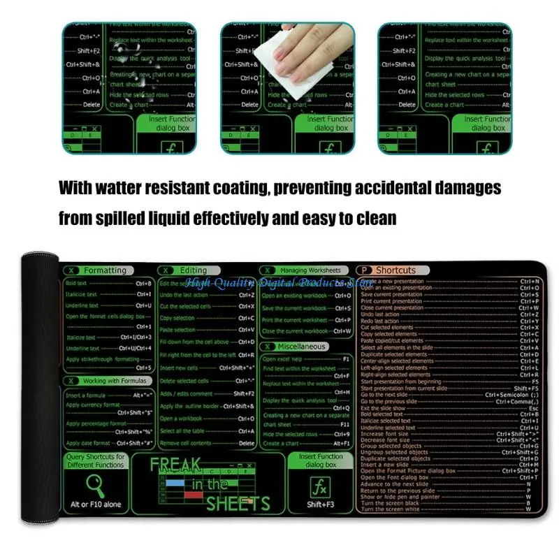 U2JE glatte Oberflächen wasserdichte Schreibtischmatten mit praktischen Excels und Word -Verknüpfungsschlüssel
