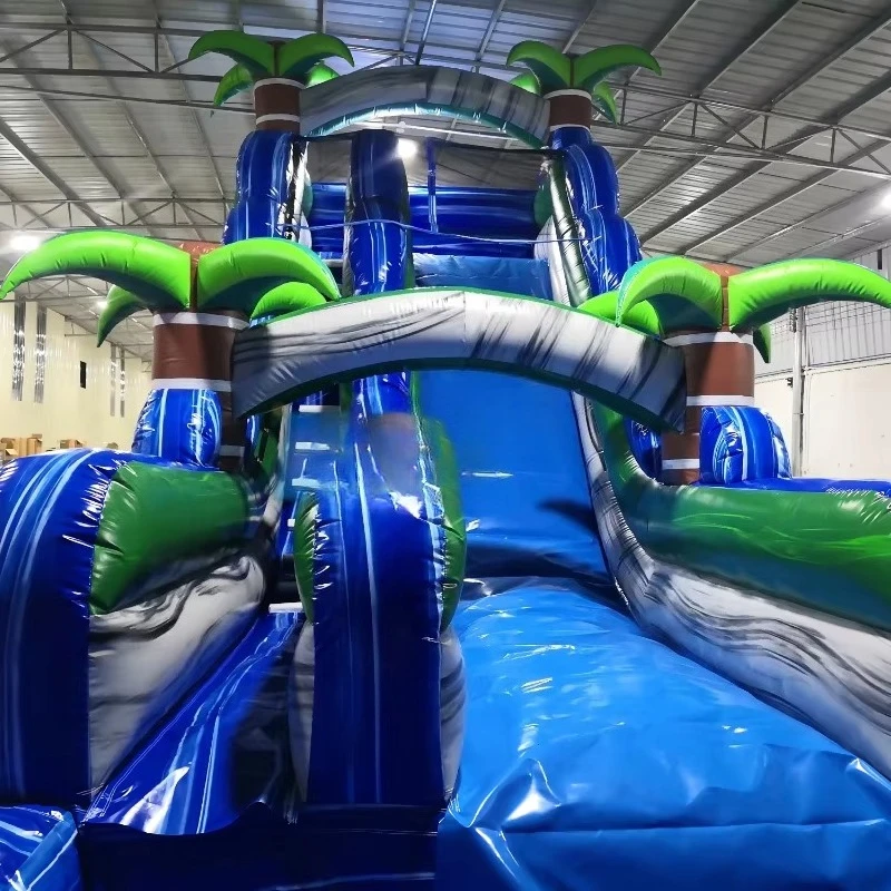 Large Adult Size Backyard Water Slide Inflatable and Pool Commercial Palm Tree Inflatable Water Slide with Pool for Sale