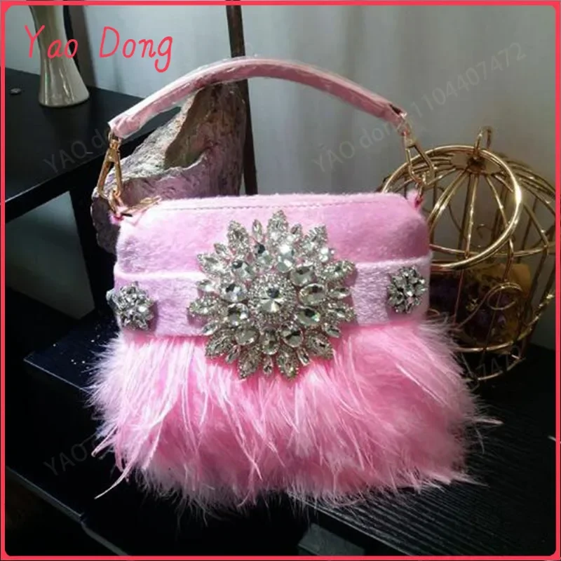 Yao Dong Luxury Diamond Feather Party Clutch Bag Tassel Purses and Handbags for Women Chain Shoulder Bag Designer Crossbody Wedd