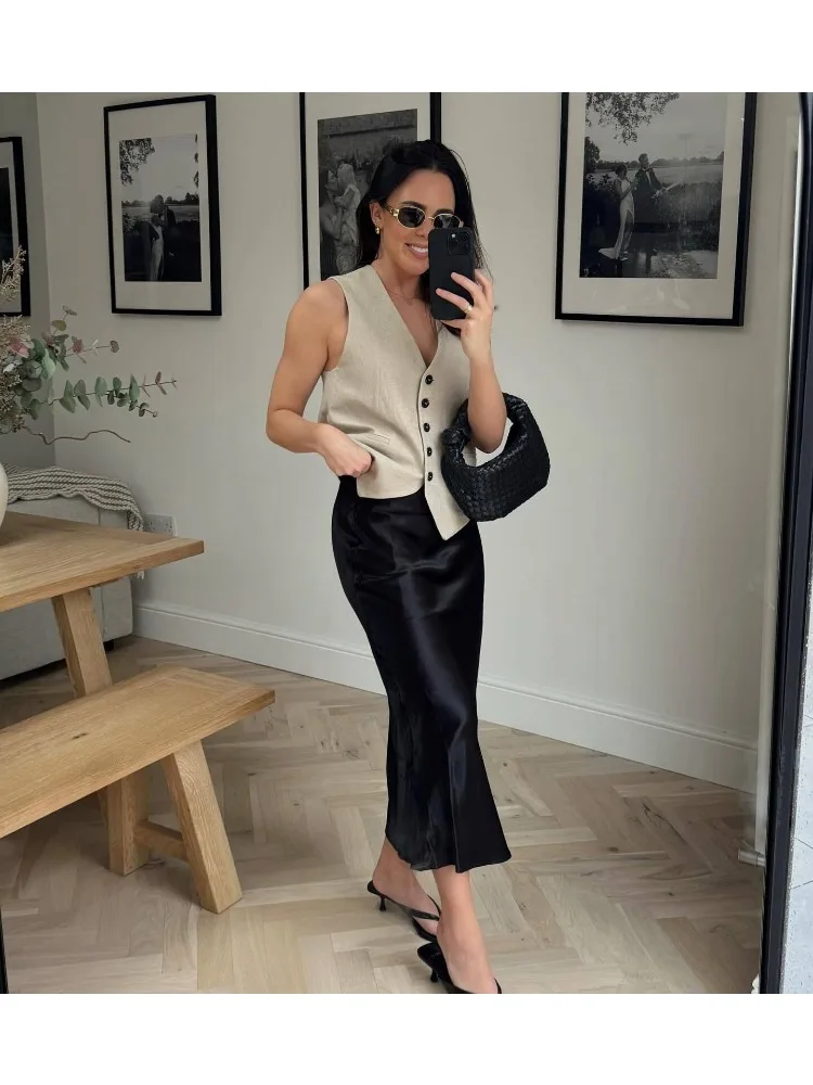 Women Elegant Solid Waistcoat Shorts Set Sleeveless Vest Top+High Waist Slim Shorts 2024 Lady Office Casual 2 Pieces Set