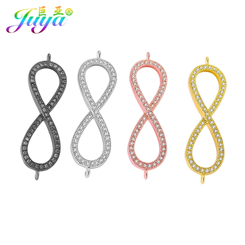 Juya 18K Gold Plated Pave Zircon Copper Infinity Connector Charms Accessories For DIY Fashion Bracelets Jewelry Making Berloque
