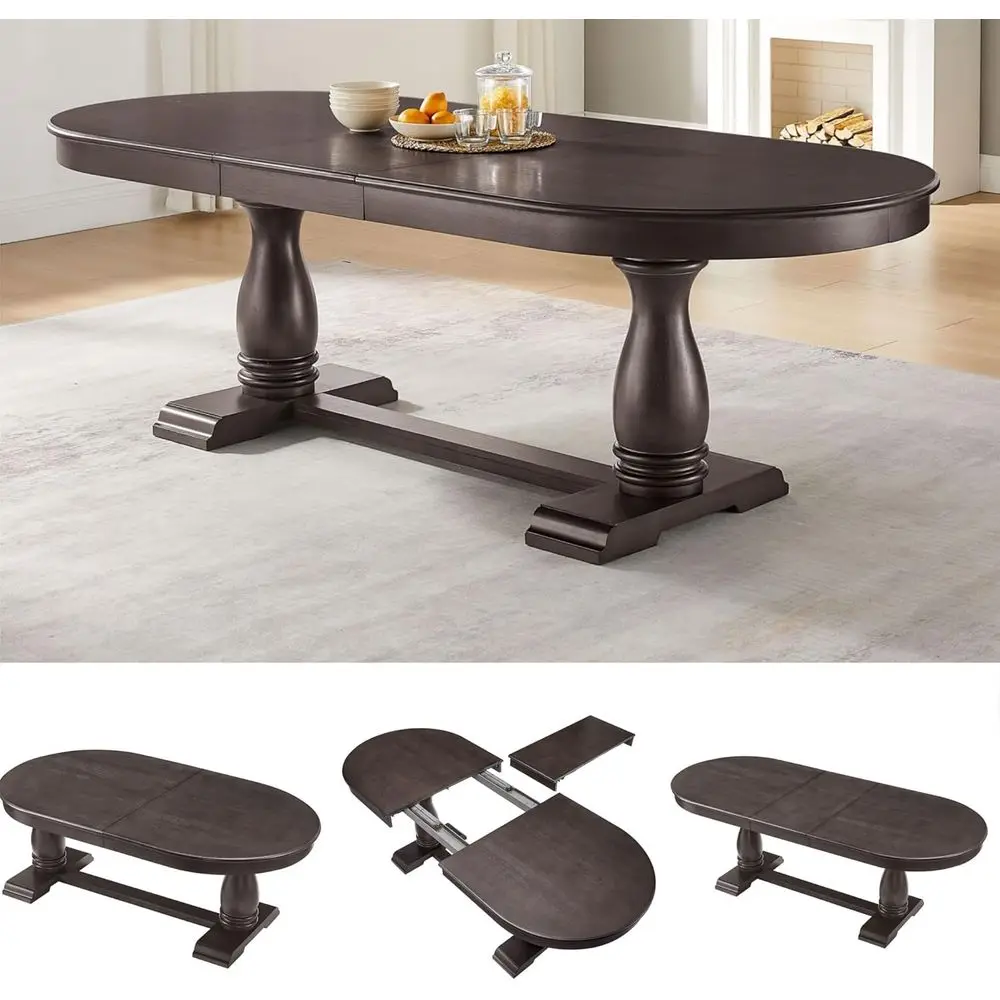 

Large Solid Wood Dining Table, Modern Oval Kitchen Table for 6-10 People, Black/Brown Finish