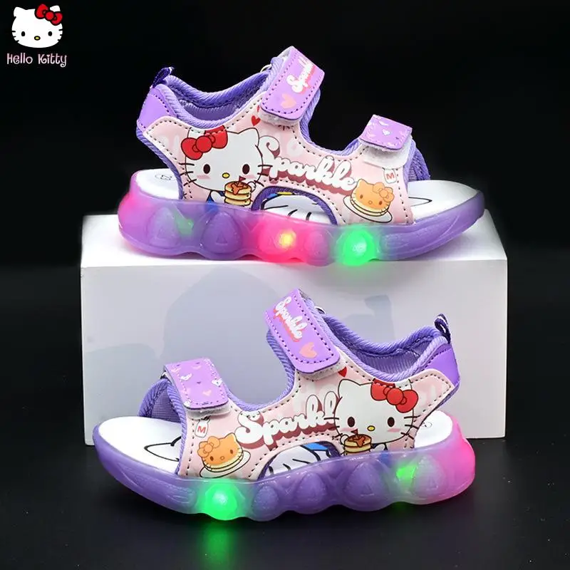 

Летние сандалии Hello Kitty Sanrio, новые детские электрические сандалии Kawaii, пляжная обувь в Корейском стиле аниме, удобная мягкая подошва, милая