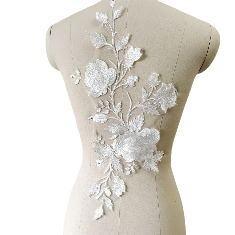 Cucito a mano a fiori grandi, Applique da ricamo, abito da sposa, toppa per abbigliamento in pizzo, RS4301, 23x50cm, 2 pezzi, 1 paio