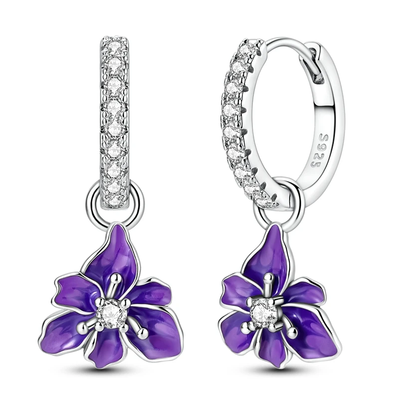 925 Sterling Silver Earrings Women Zirconium Purple Iris Drop Earring For Anniversary Wedding Jewelry Gifts